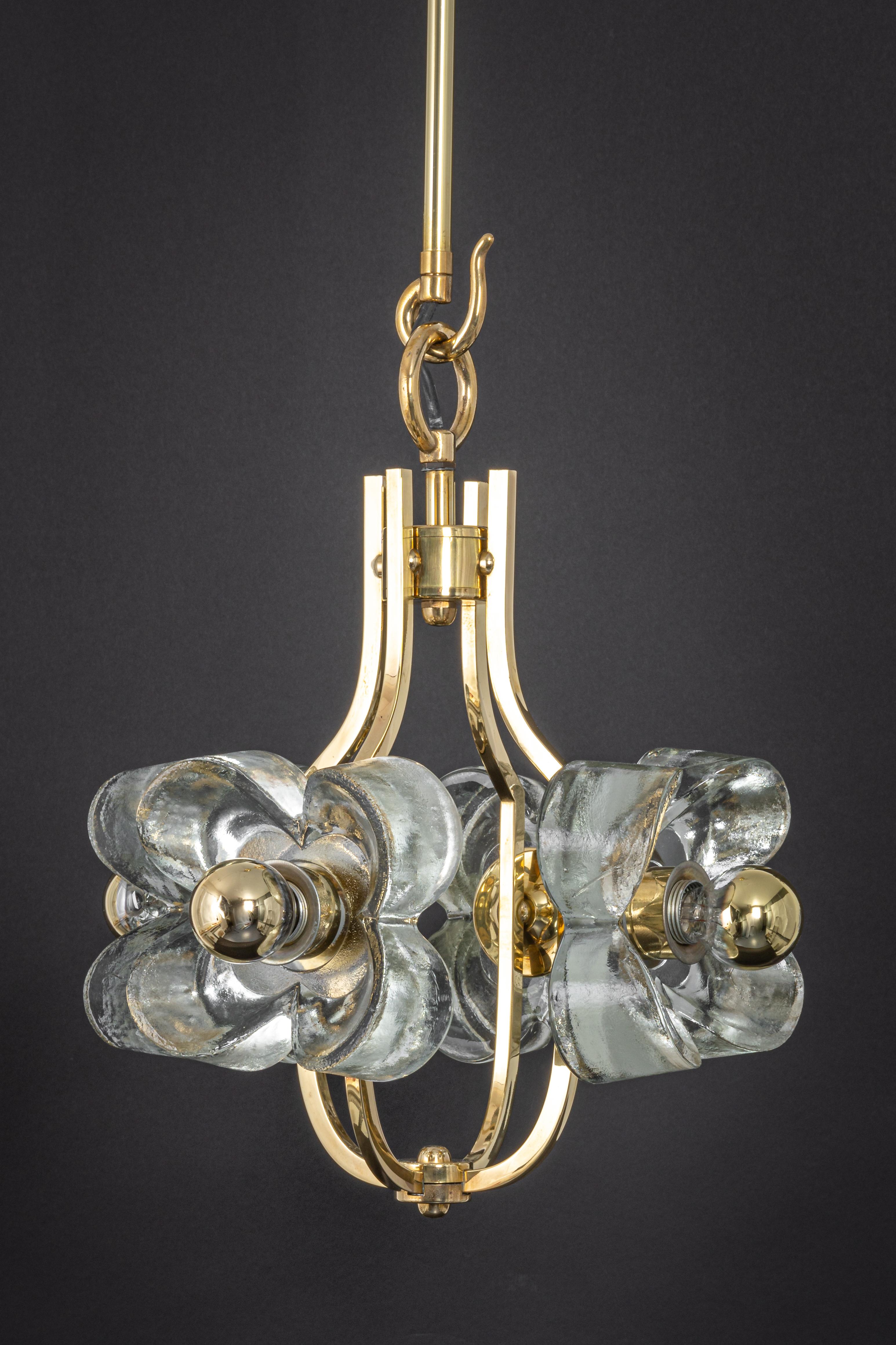 Petite Brass and Crystal Glass Pendant by Sische, Germany, 1970s For Sale 4