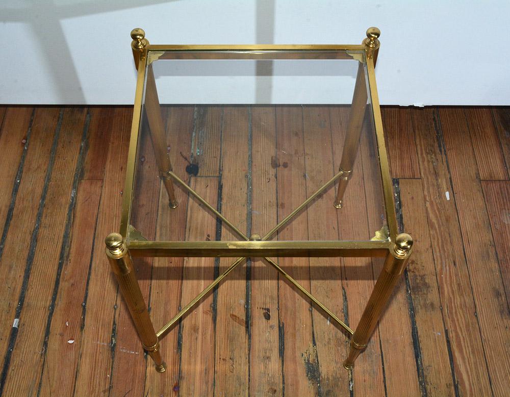 French Petite Brass and Glass Maison Jansen Style Side Table