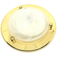 Petite Brass and Murano Glass Flush Mount Ceiling Light Italia, anni '80