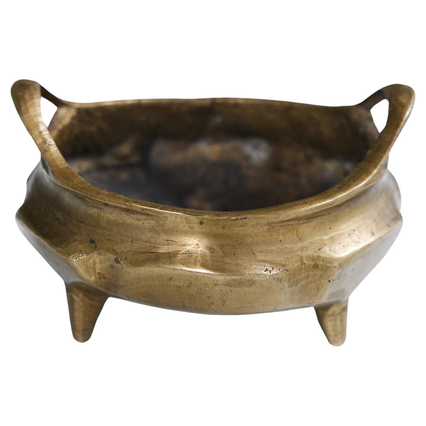 Petite Brass Bowl with Handles For Sale