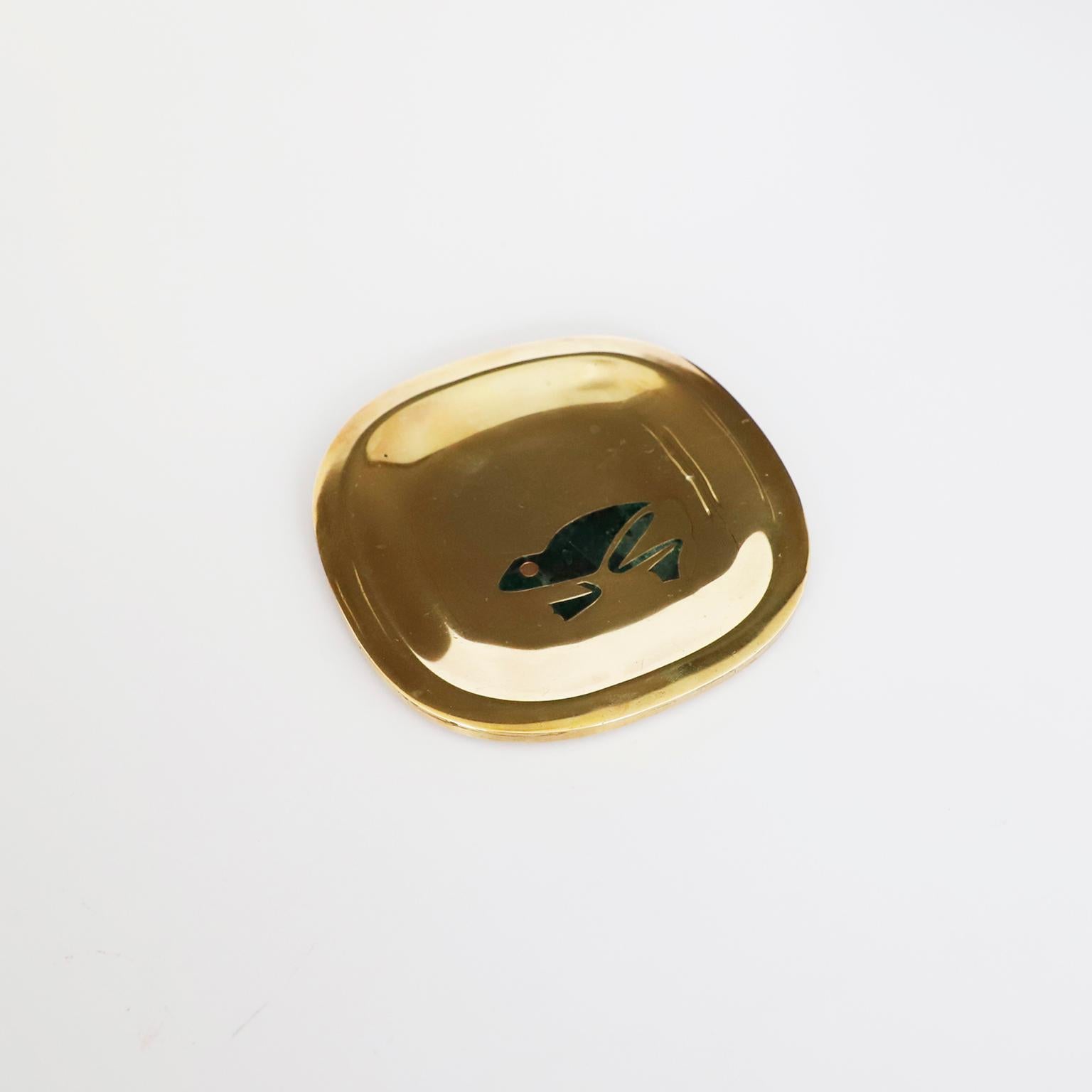 Mid-Century Modern Petite Brass Dish with Frog Motif by Los Castillo