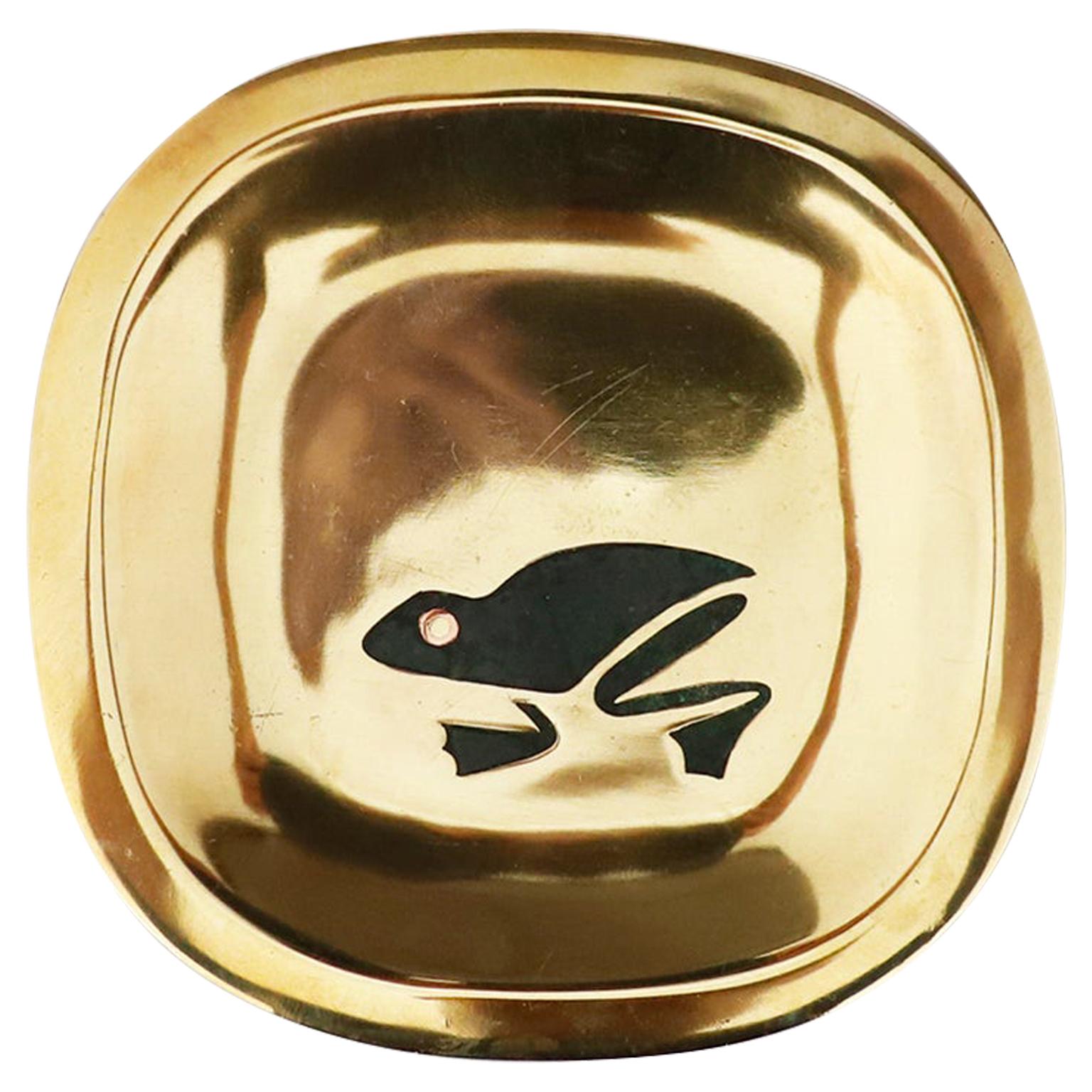 Petite Brass Dish with Frog Motif by Los Castillo