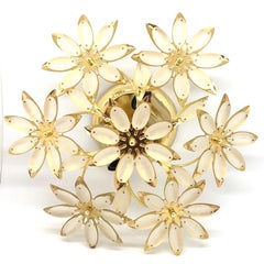 Petite Brass Floral Flower Bouquet Flush Mount mit Satin Glas 1970er Jahre, Deutsch