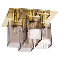 Pequeño Flushmount de latón con vidrios ahumados de Hillebrand, Alemania, años 80
