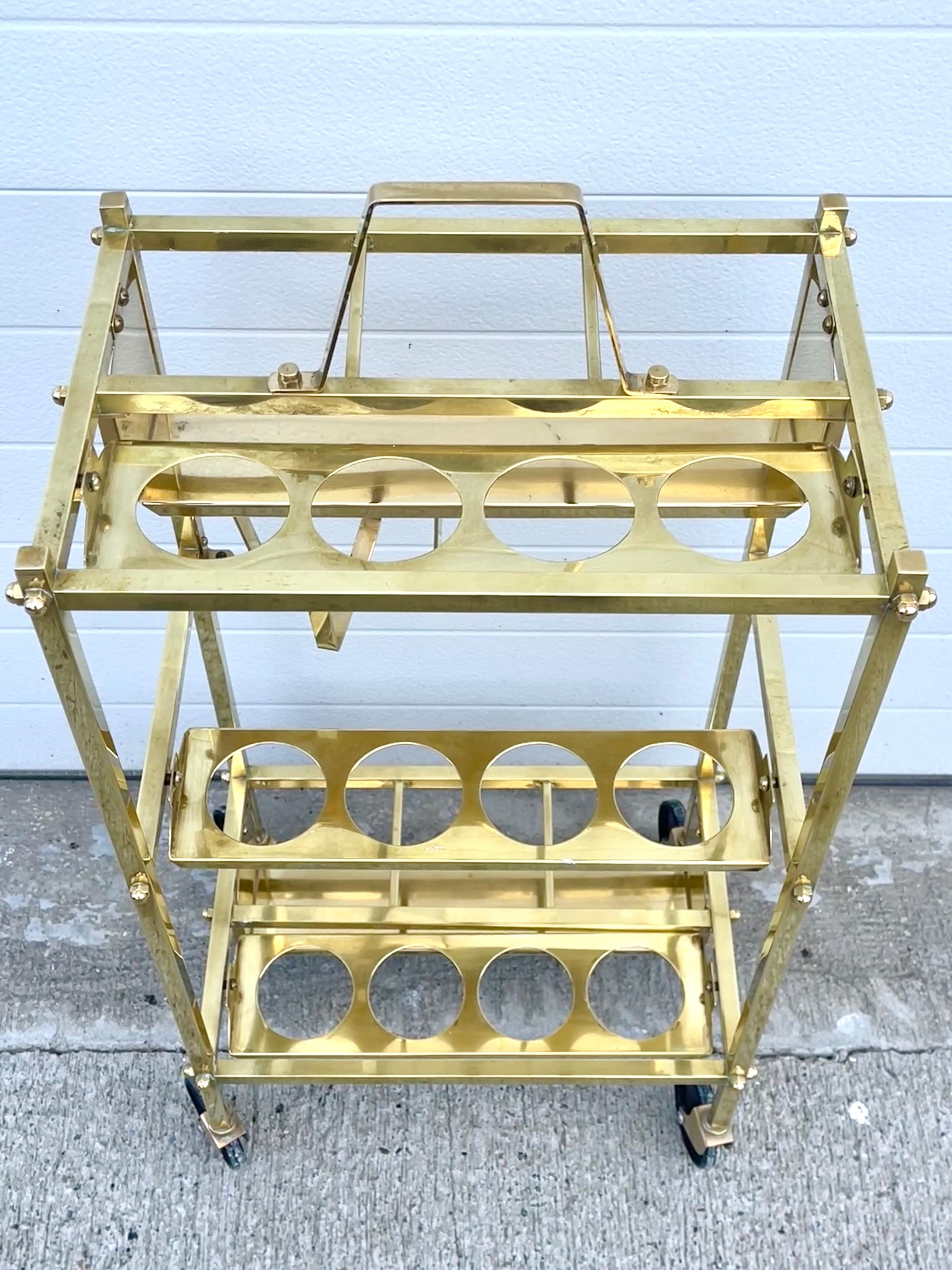 Carrito de bar italiano de latón Petite en Bueno estado para la venta en Hanover, MA
