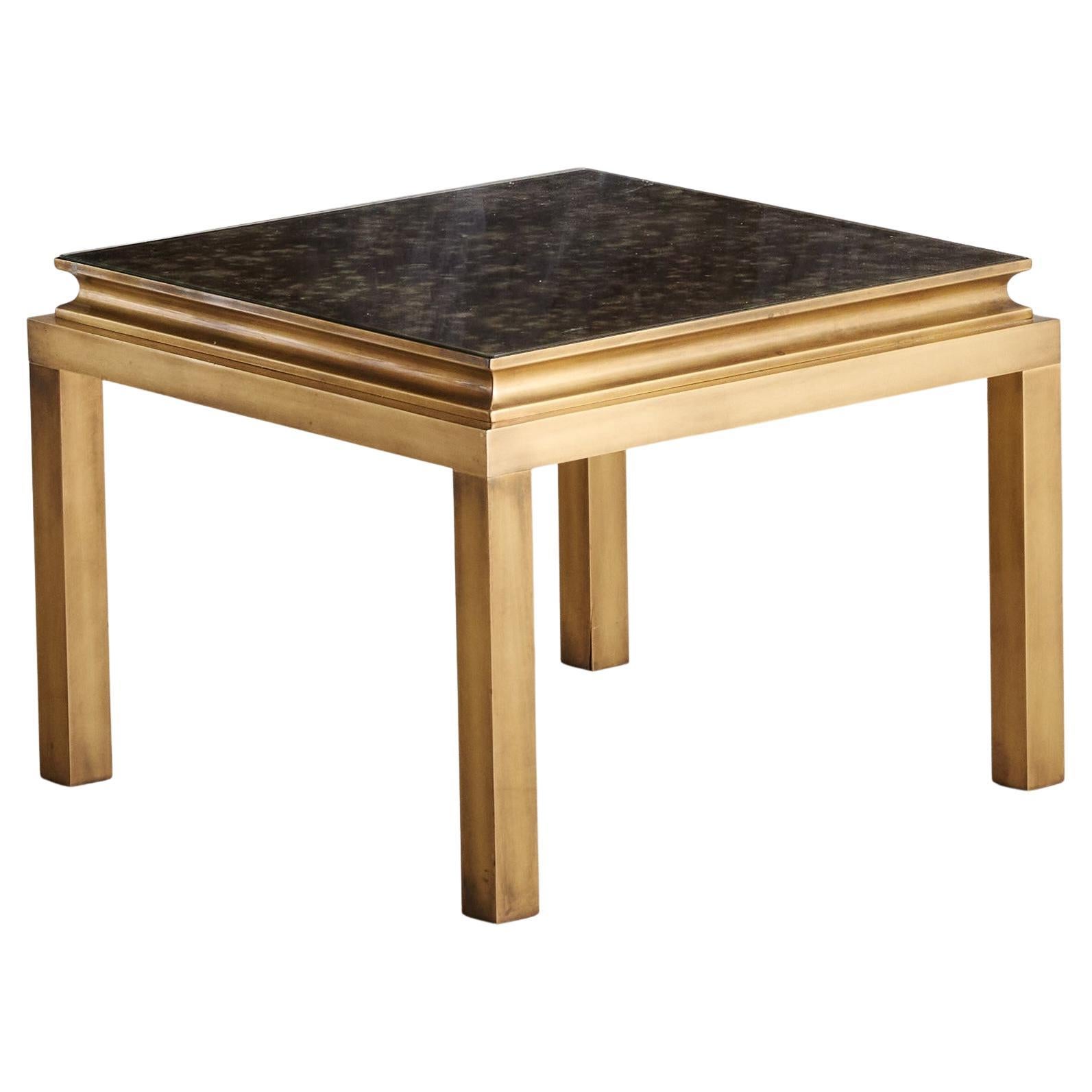 Petite Brass Side Table with Églomisé Mirror Top Attributed to Guy Lefevre