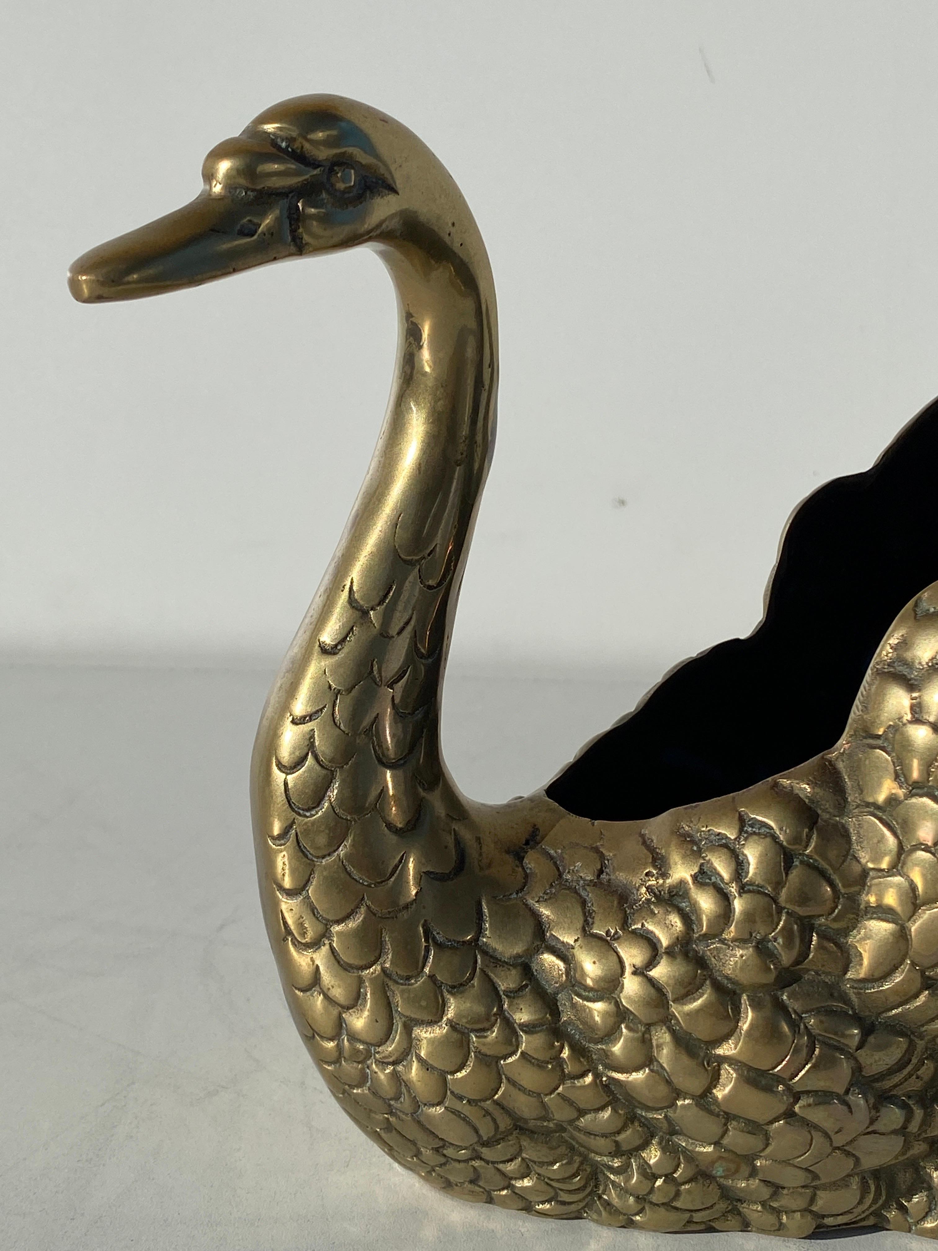 Hollywood Regency Petite Brass Swan Planter