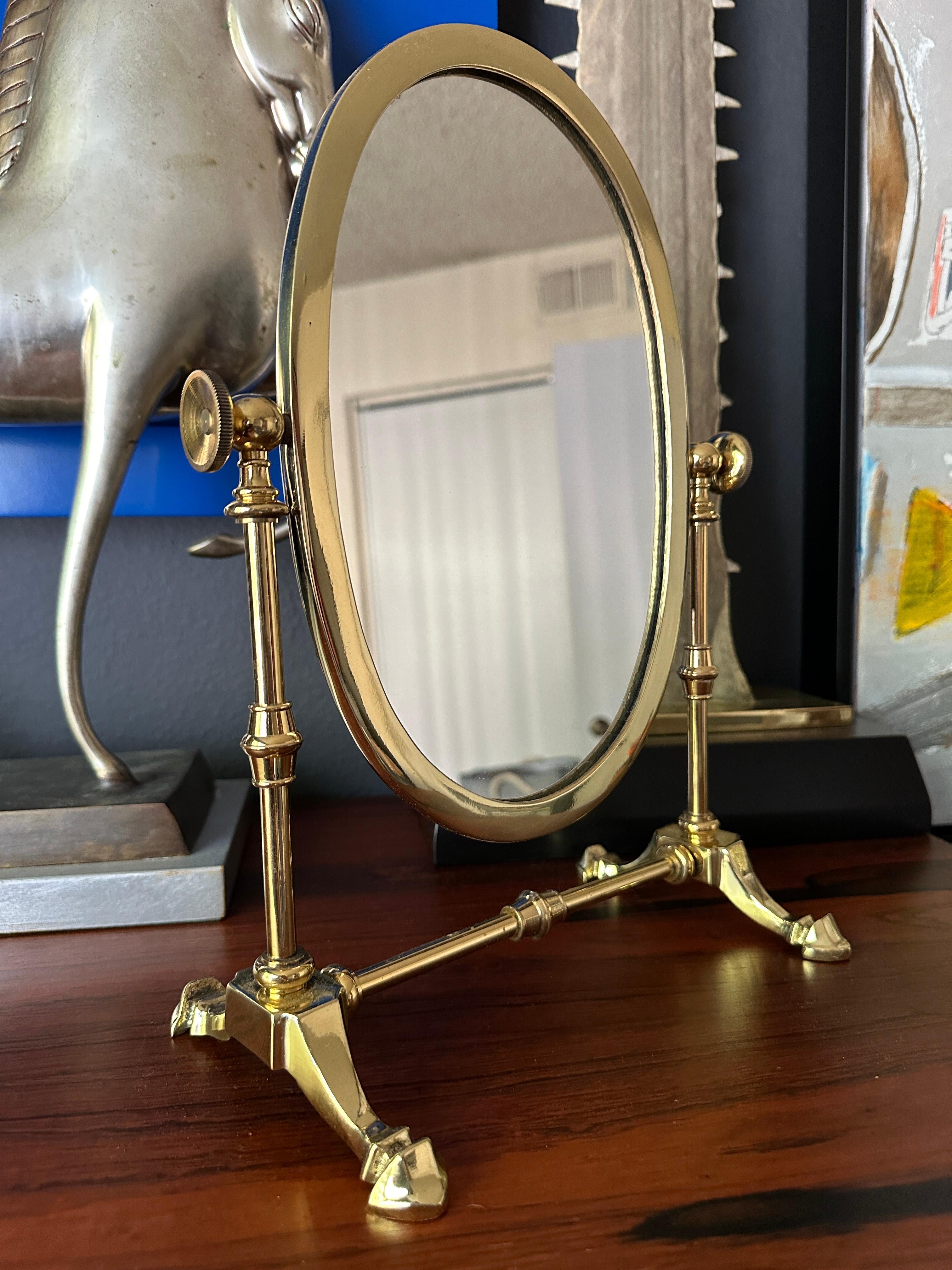 Hollywood Regency Petite Brass Vanity Mirror  For Sale