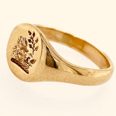 Petite British Signet Ring with Couped Boar's Head in Yellow Gold