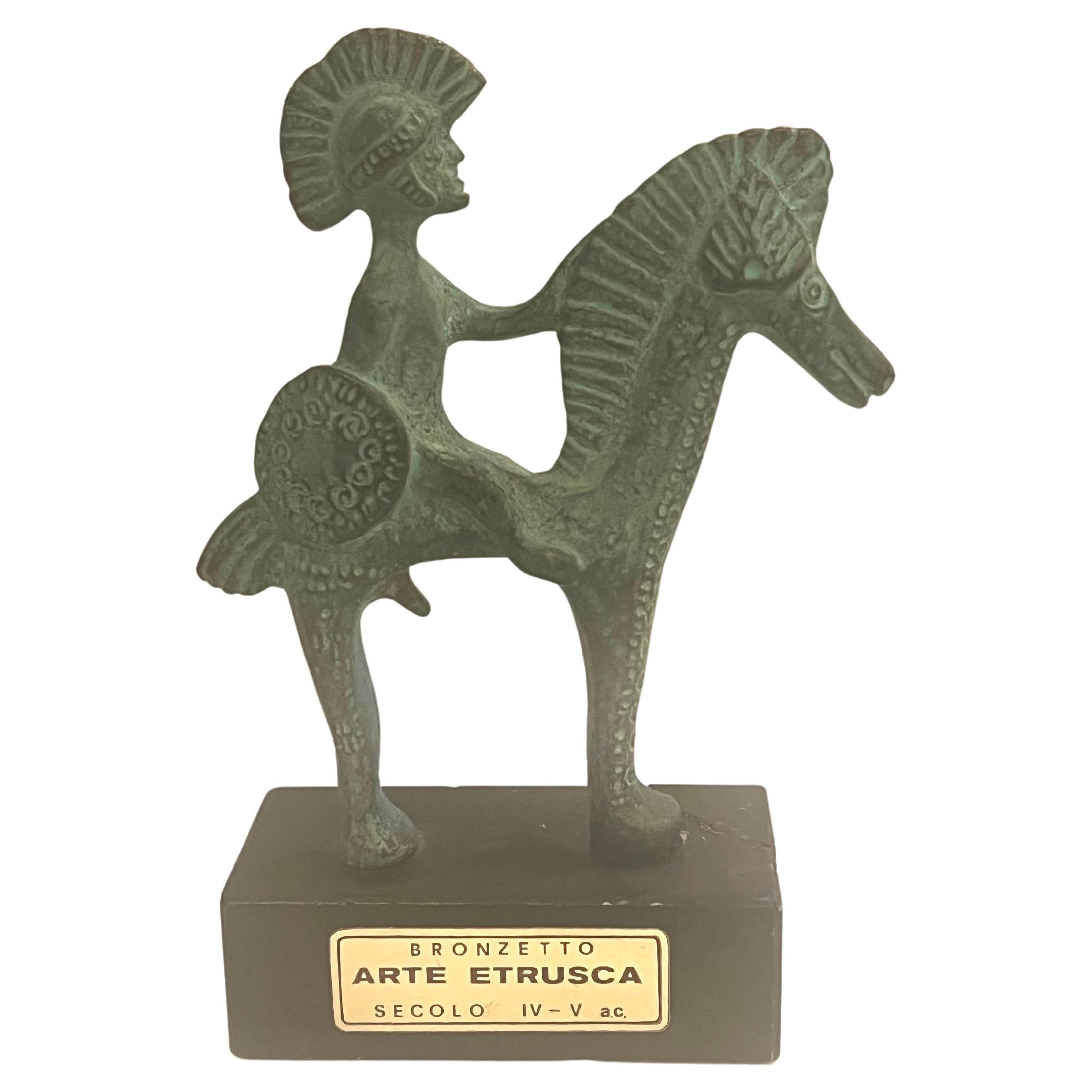 Petite Bronze Etruscan Reproduction Sculpture 1970s Italy