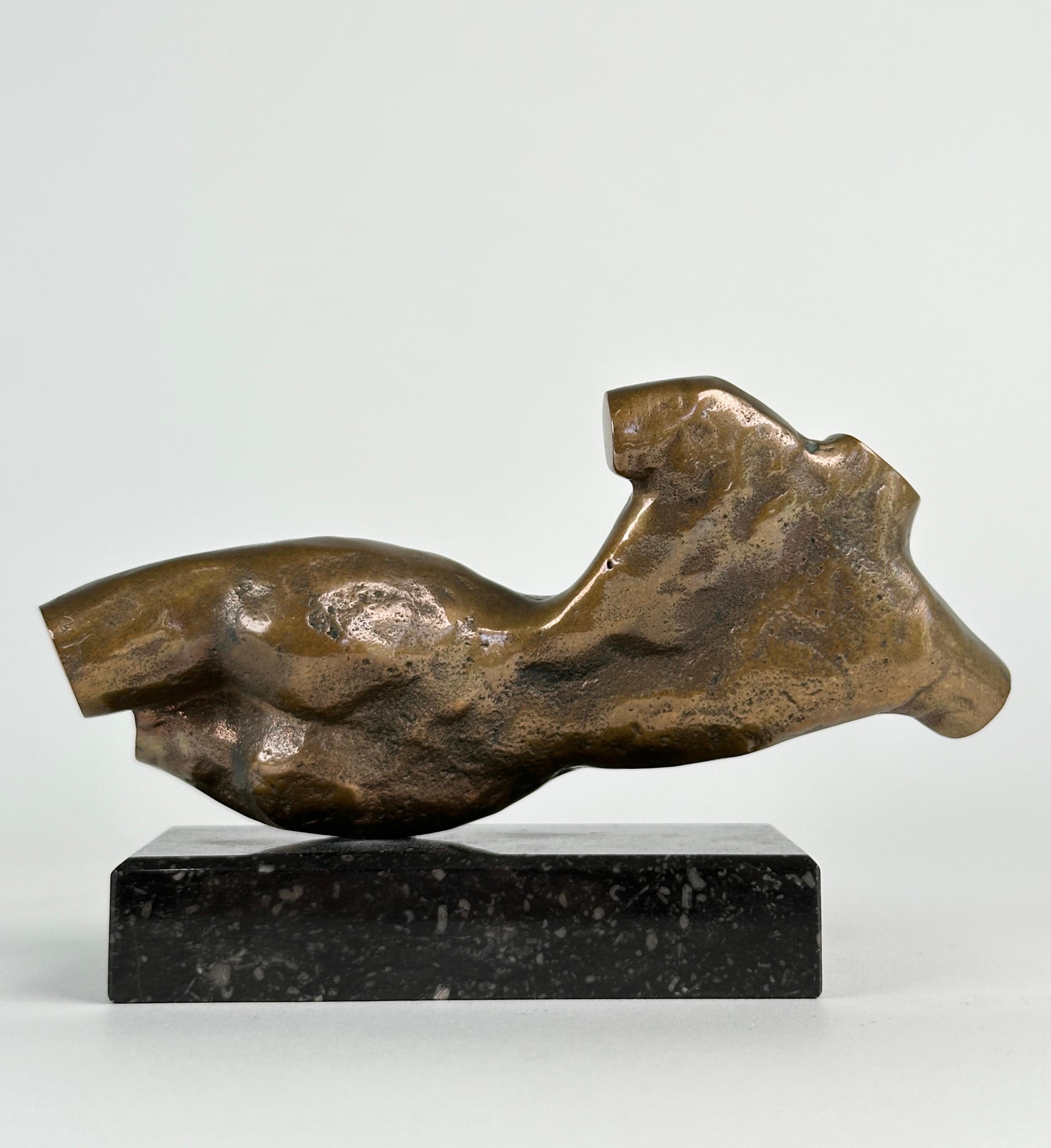 A small tabletop bronze sculpture on marble base, unsigned. Charming little art object.