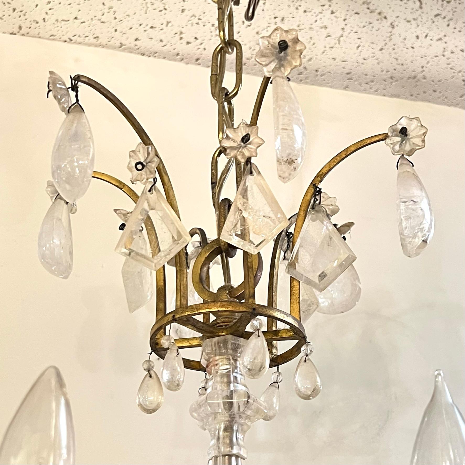 Petite Bronze Glass and Rock Crystal Chandelier For Sale 3