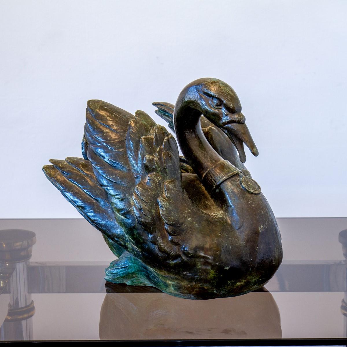 Contemporary Petite Bronze Swan Fountain