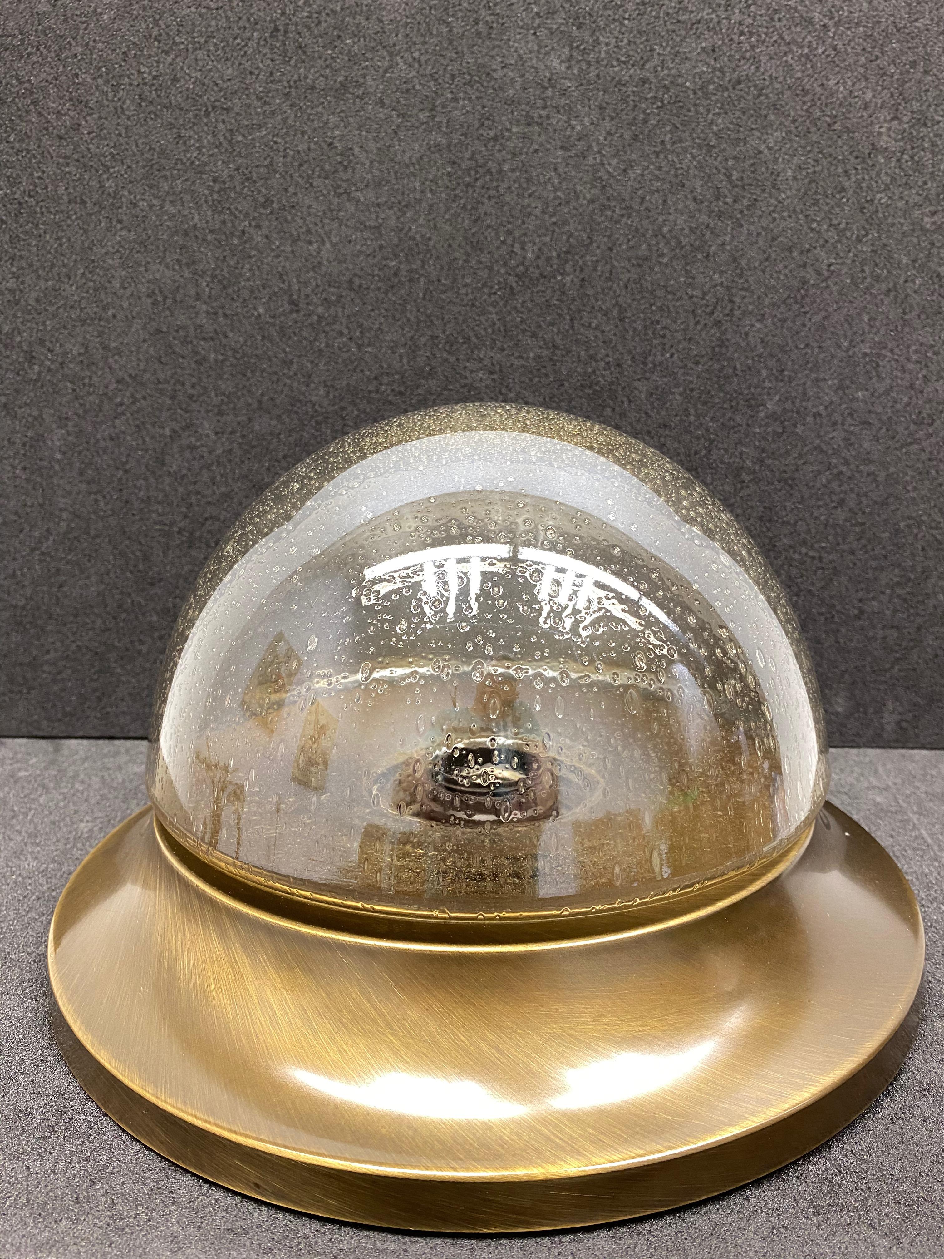 Austrian Petite Bronzed Metal Air Bubble Glass Flush Mount, Austria, 1980s For Sale