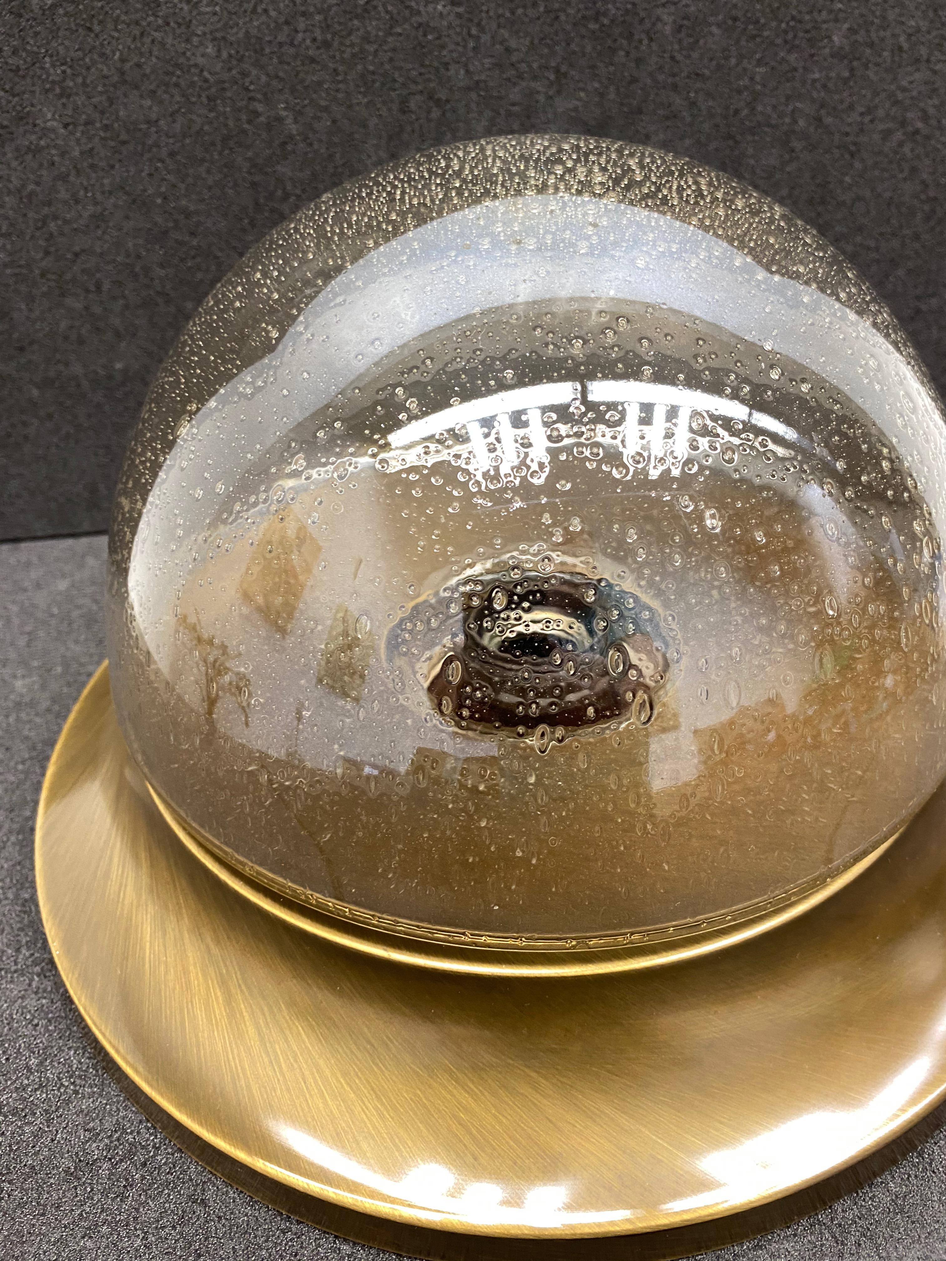 Late 20th Century Petite Bronzed Metal Air Bubble Glass Flush Mount, Austria, 1980s For Sale
