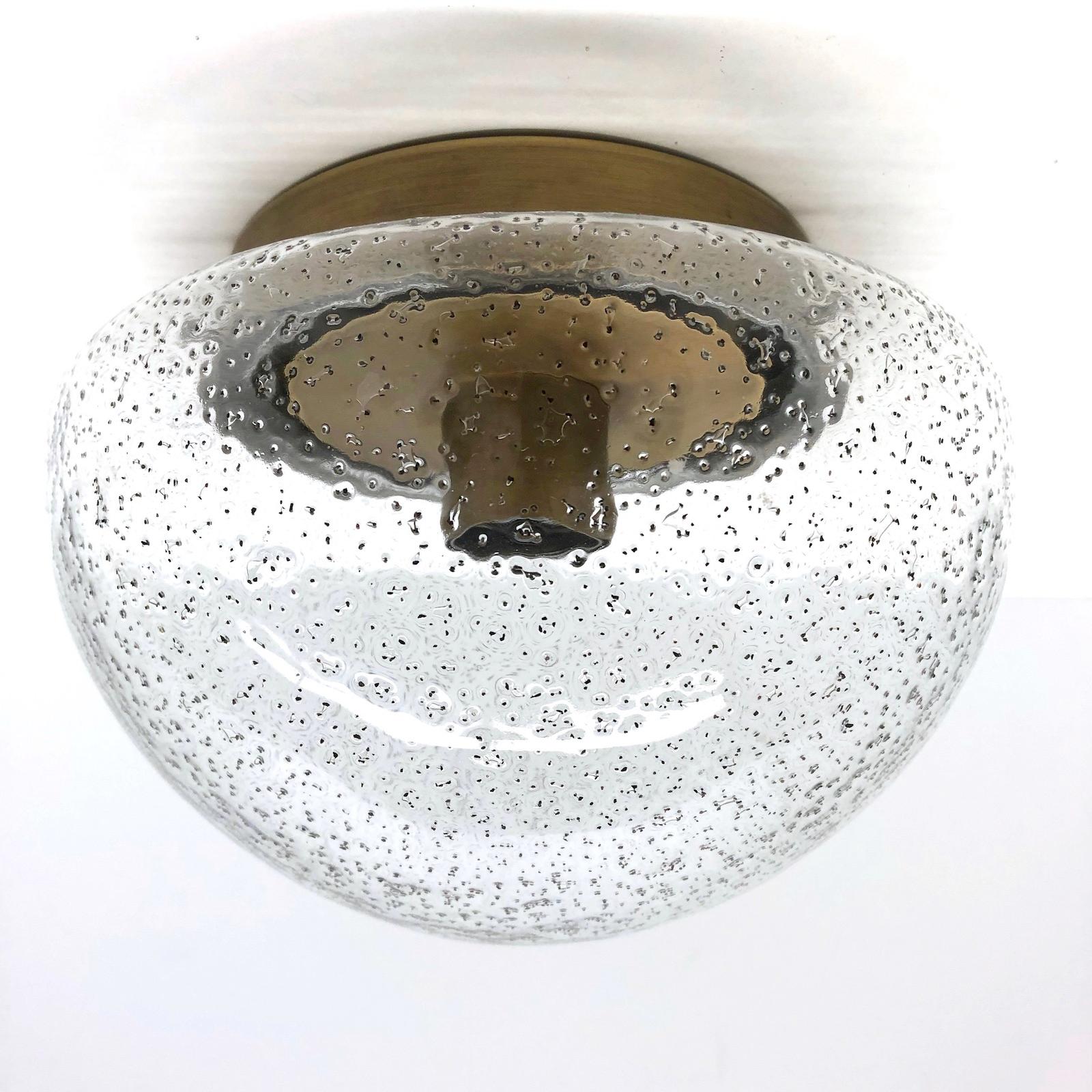 A gorgeous bronzed metal flush mount by Hillebrand. Nice Murano glass with lots of small black dots. The flush mount requires one European E27 Edison bulb, up to 75 watts.