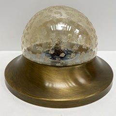 Petite Bronzed Metal Amber Glass Flush Mount Midcentury, 1970s