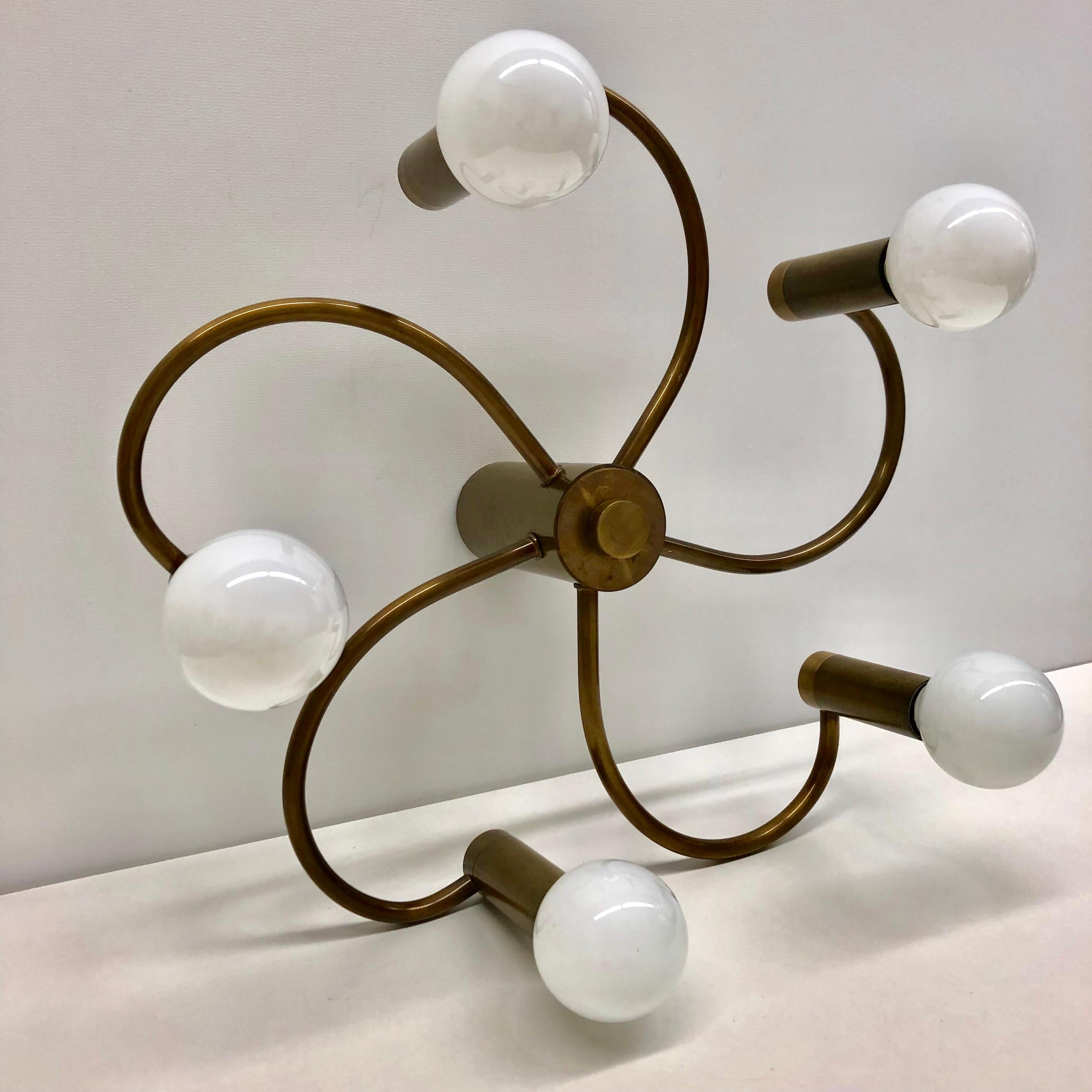 Petite Bronzed Metal Leola Leuchten Modernist Sculptural Flush Mount, 1970s 5