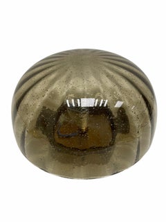Petite Bronzed Metal Smoked Glass Hillebrand Flush Mount Midcentury, 1960s