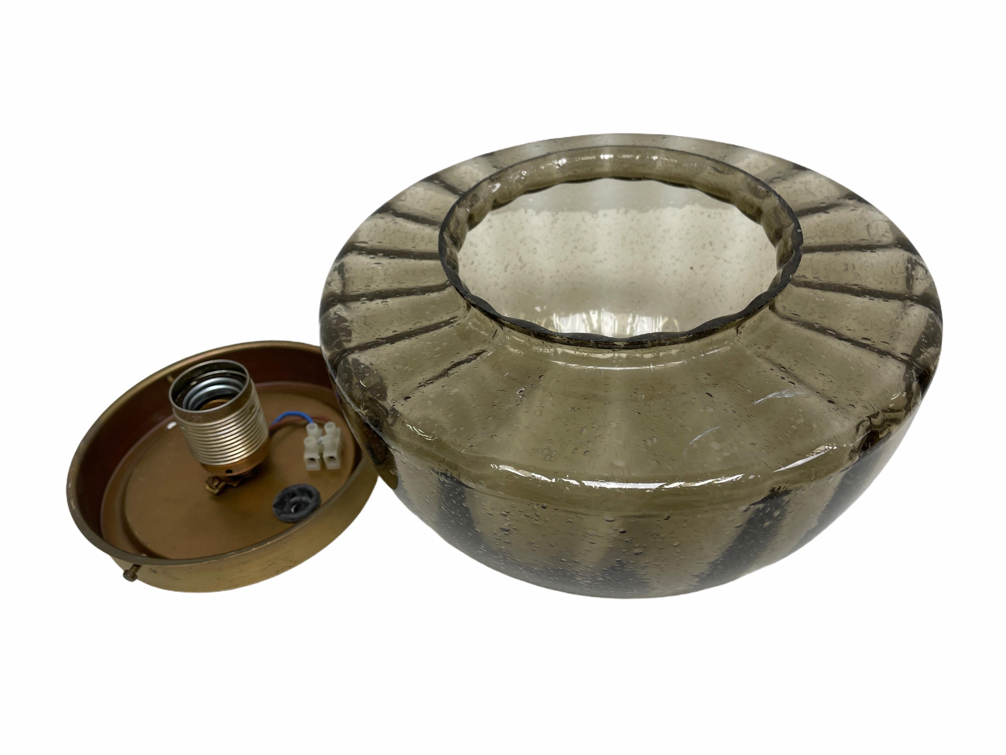 Petite Bronzed Metal Smoked Glass Hillebrand Flush Mount Midcentury, 1960s In Good Condition For Sale In Nuernberg, DE