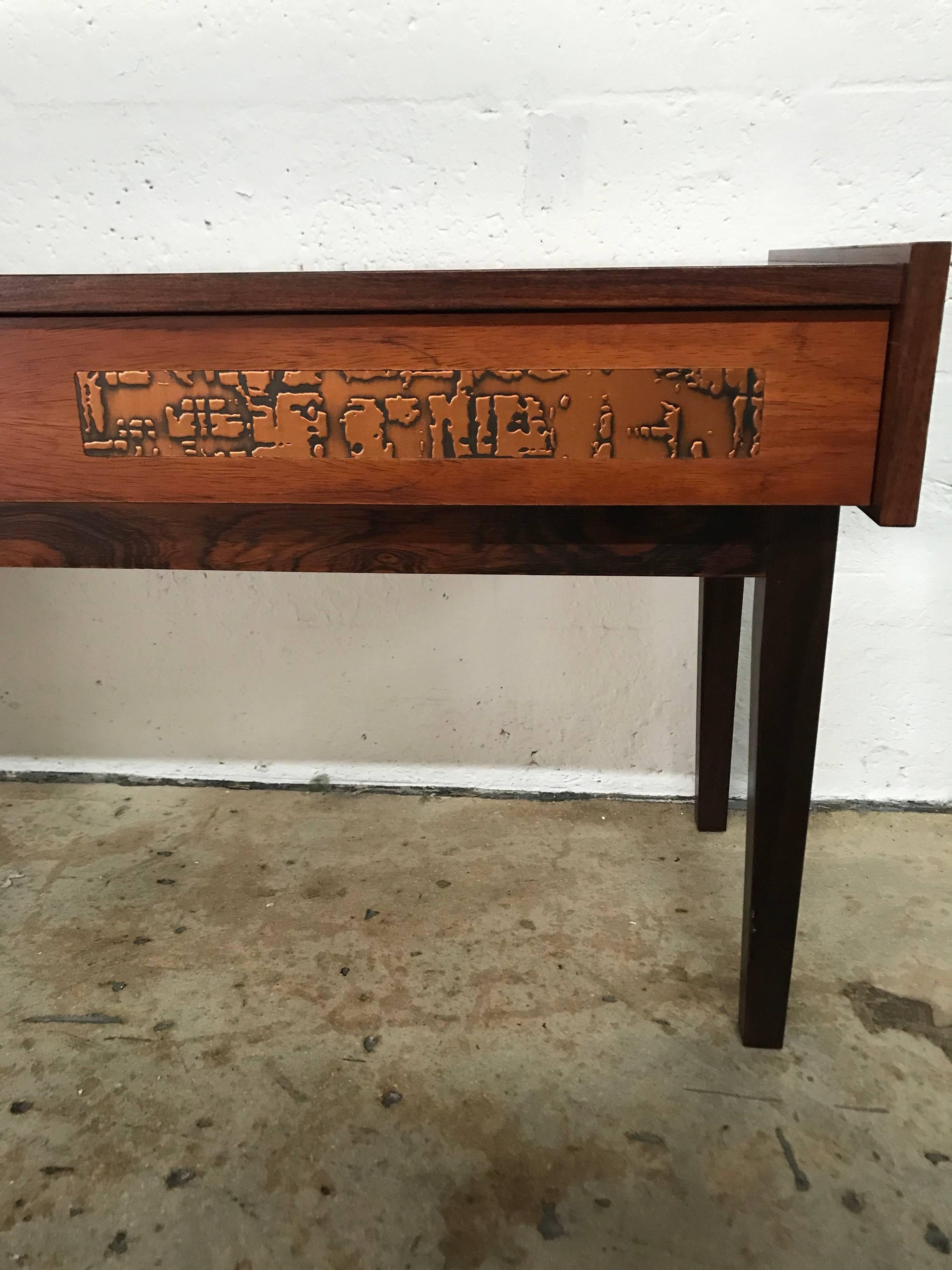 Italian Petite Brutalist Copper and Rosewood Console Table For Sale