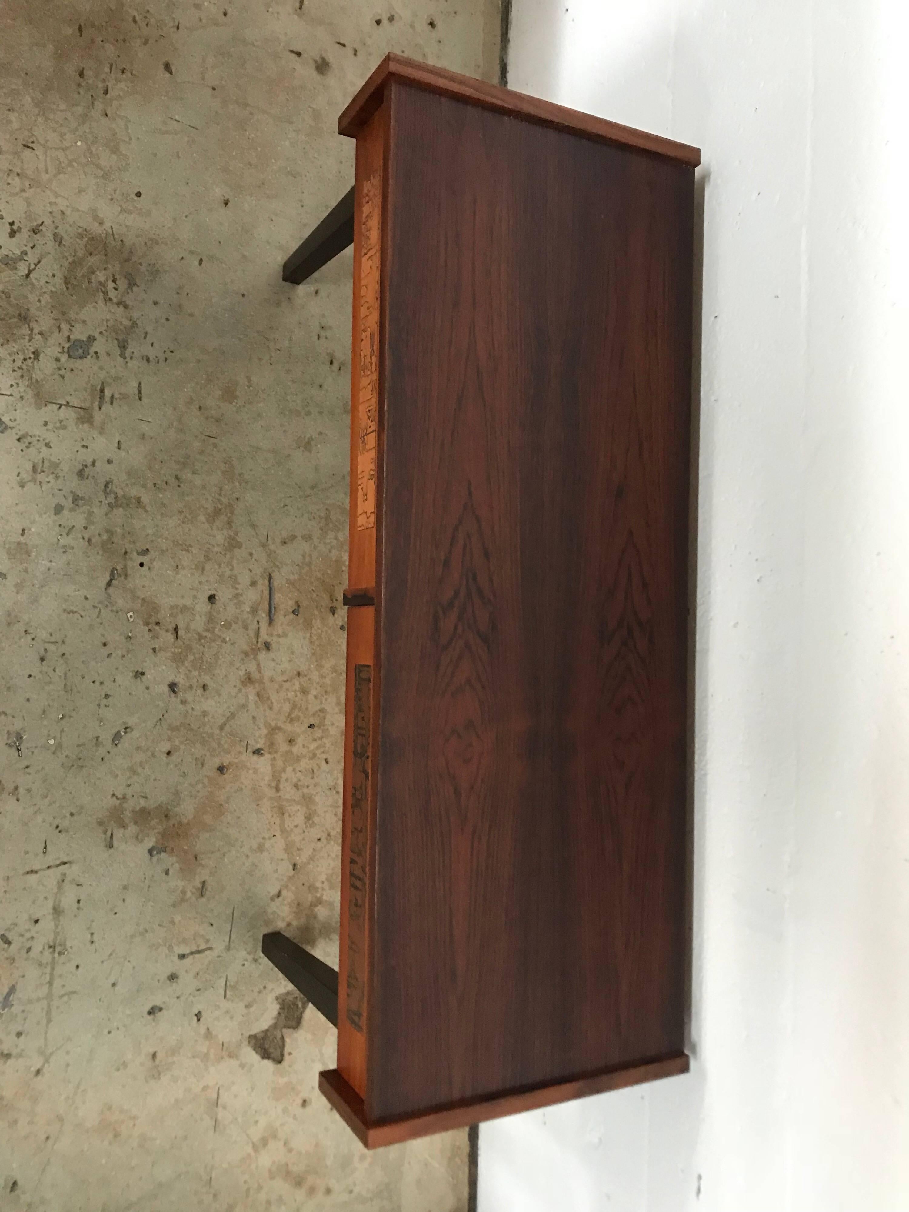 20th Century Petite Brutalist Copper and Rosewood Console Table For Sale