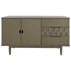 Petite Brutalist Dry Brushed Grey Vintage Media Cabinet