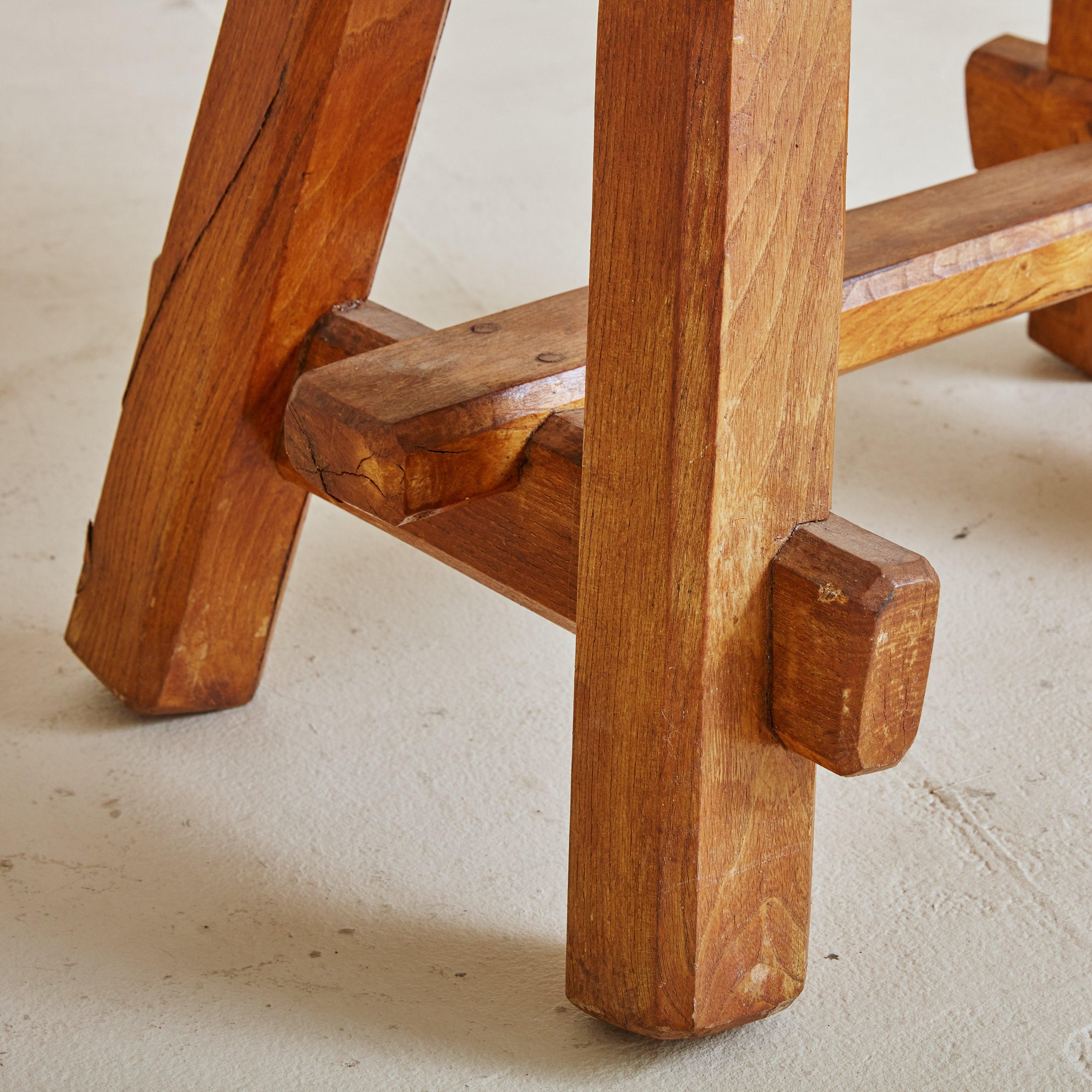 Petite Brutalist Wood + Travertine Top Coffee Table, France 1950s For Sale 6