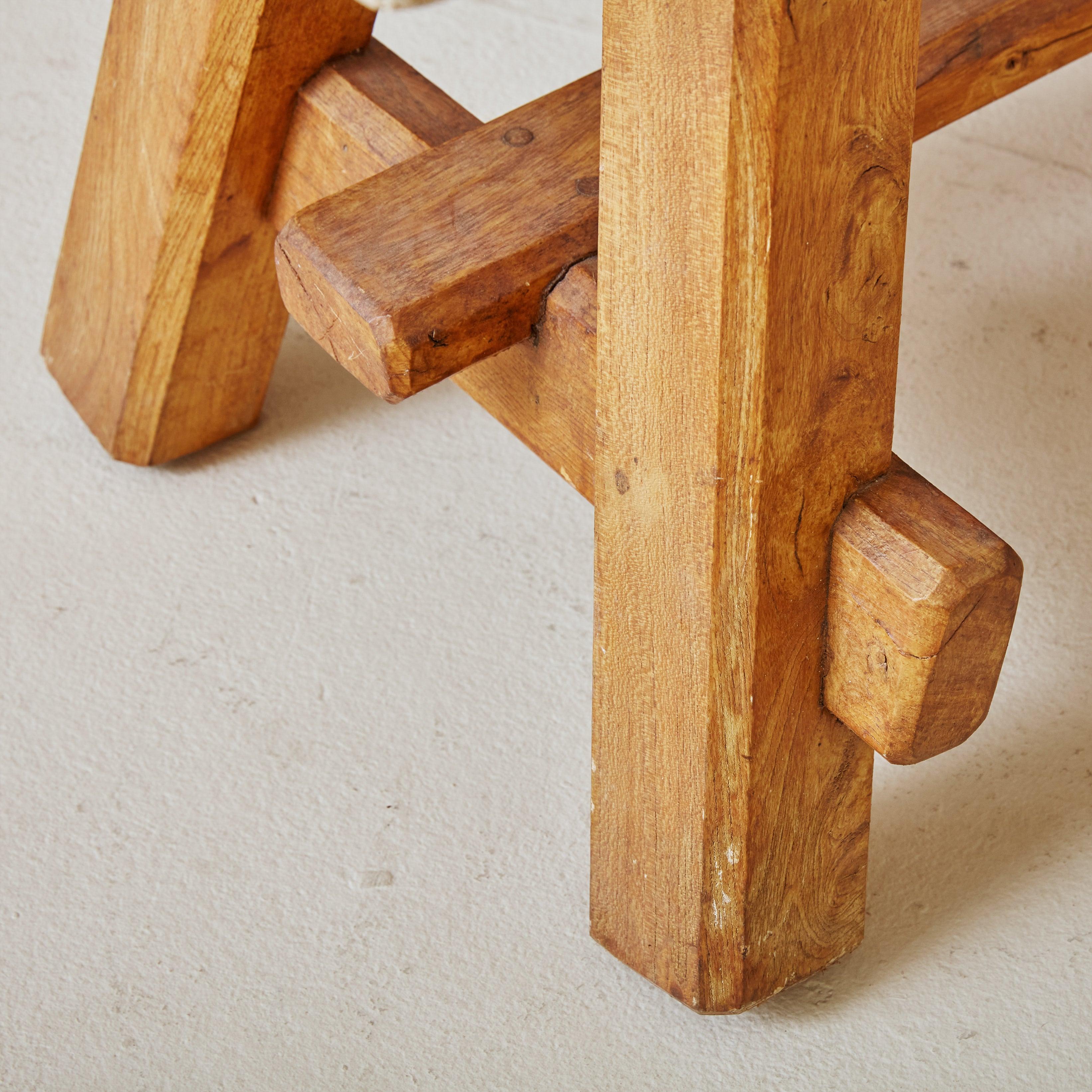 Petite Brutalist Wood + Travertine Top Coffee Table, France 1950s For Sale 1