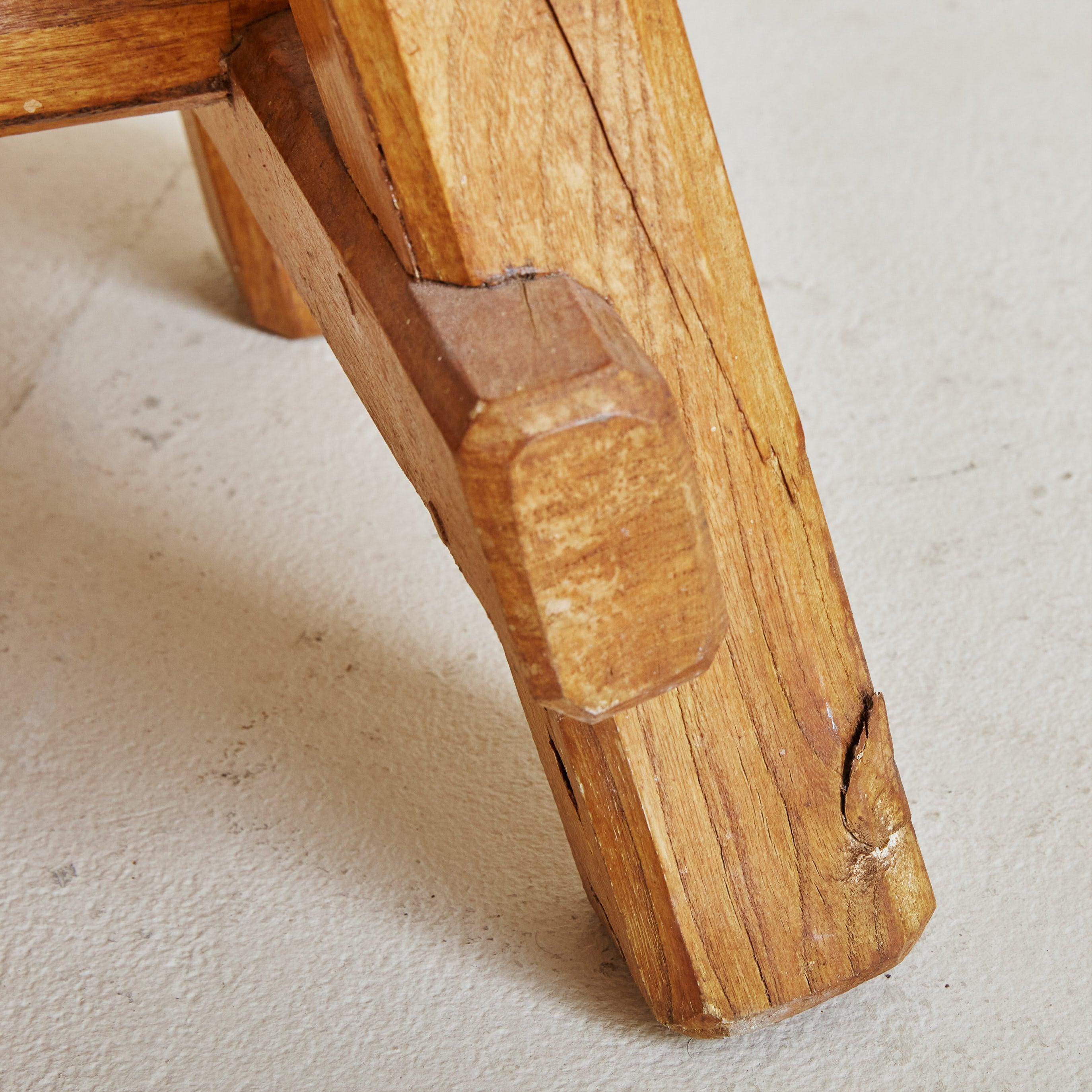 Petite Brutalist Wood + Travertine Top Coffee Table, France 1950s For Sale 2