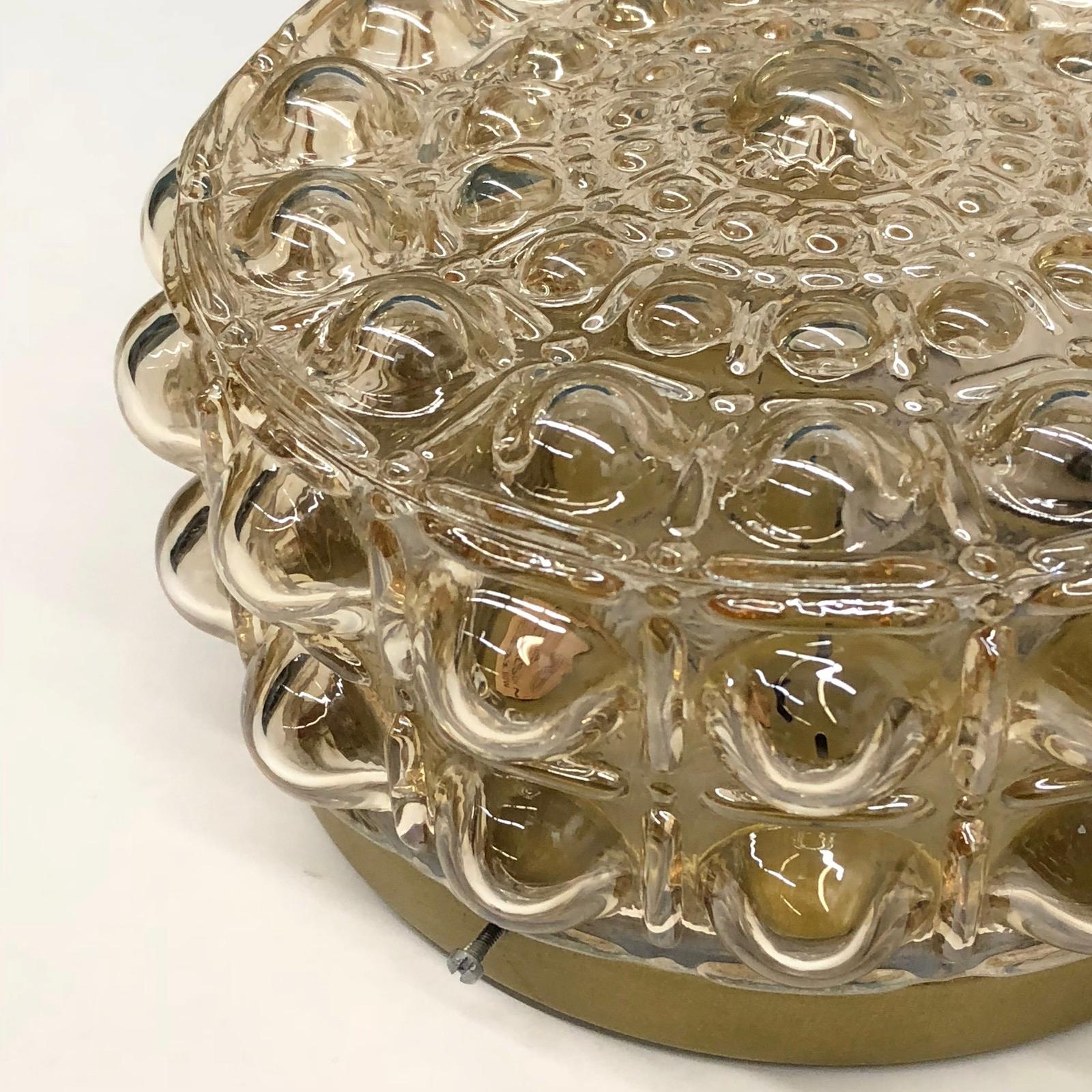 German Petite Bubble Glass Pattern Limburg Flush Mount Ceiling Light, 1960s