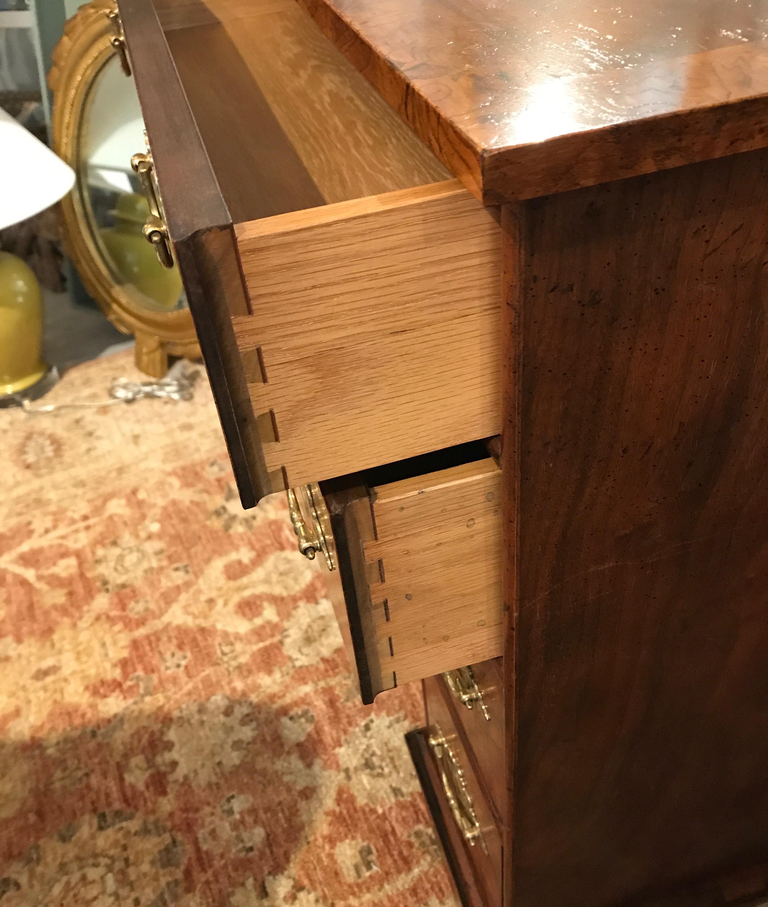 American Petite Burl Wood Kneehole Desk Side Table by Baker