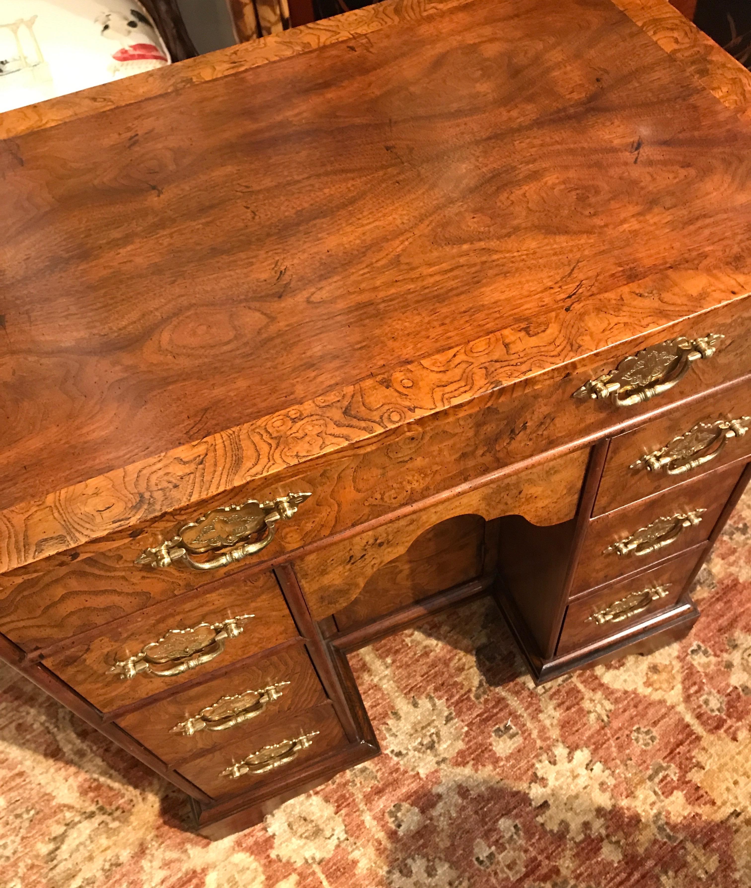 Petite Burl Wood Kneehole Desk Side Table by Baker 1
