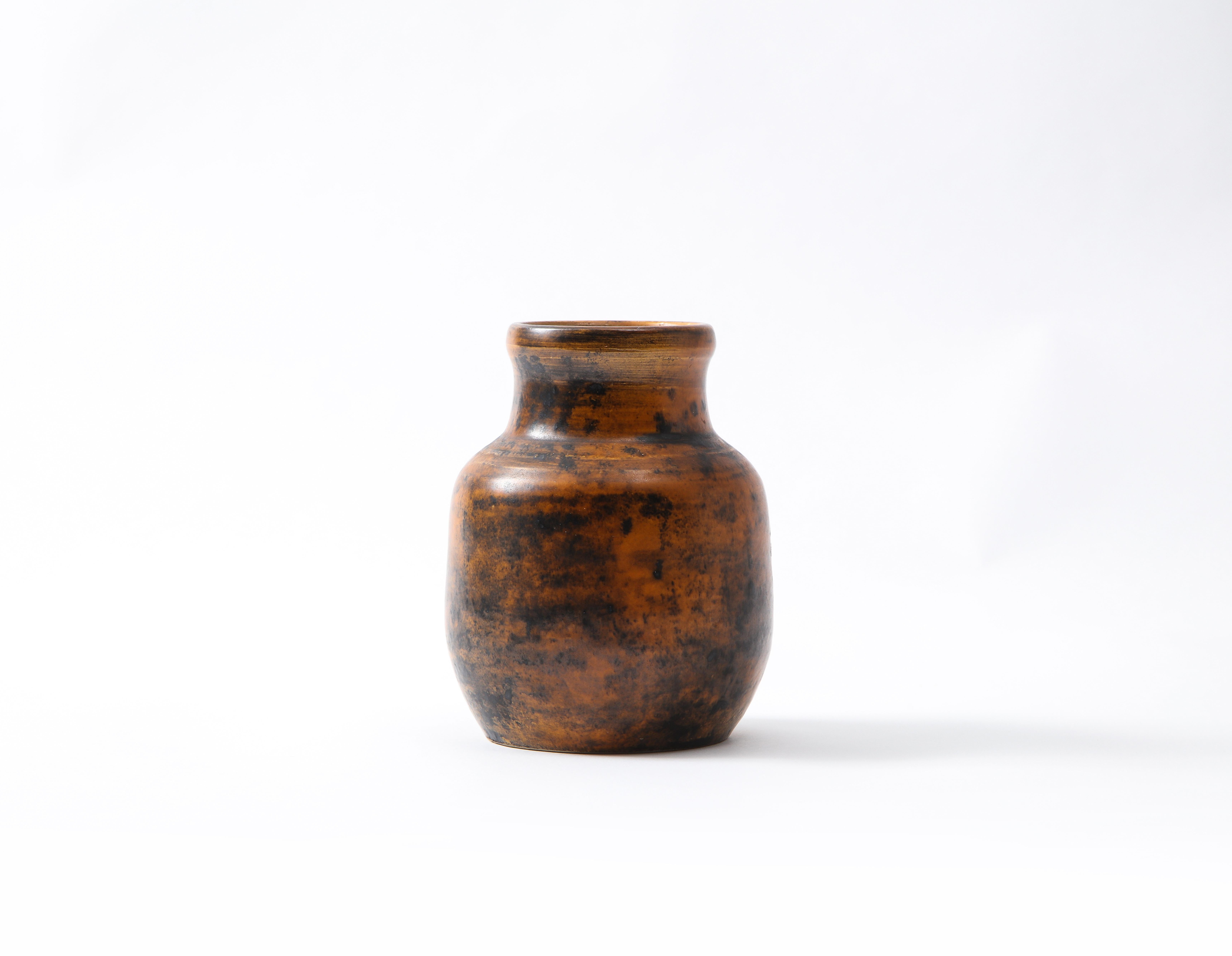 Mid-Century Modern Petite Burnt Orange French Mid-Century Ceramic Vessel  For Sale