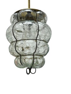 Petite Caged Glass Pendant Light, 1950s Sweden Vintage
