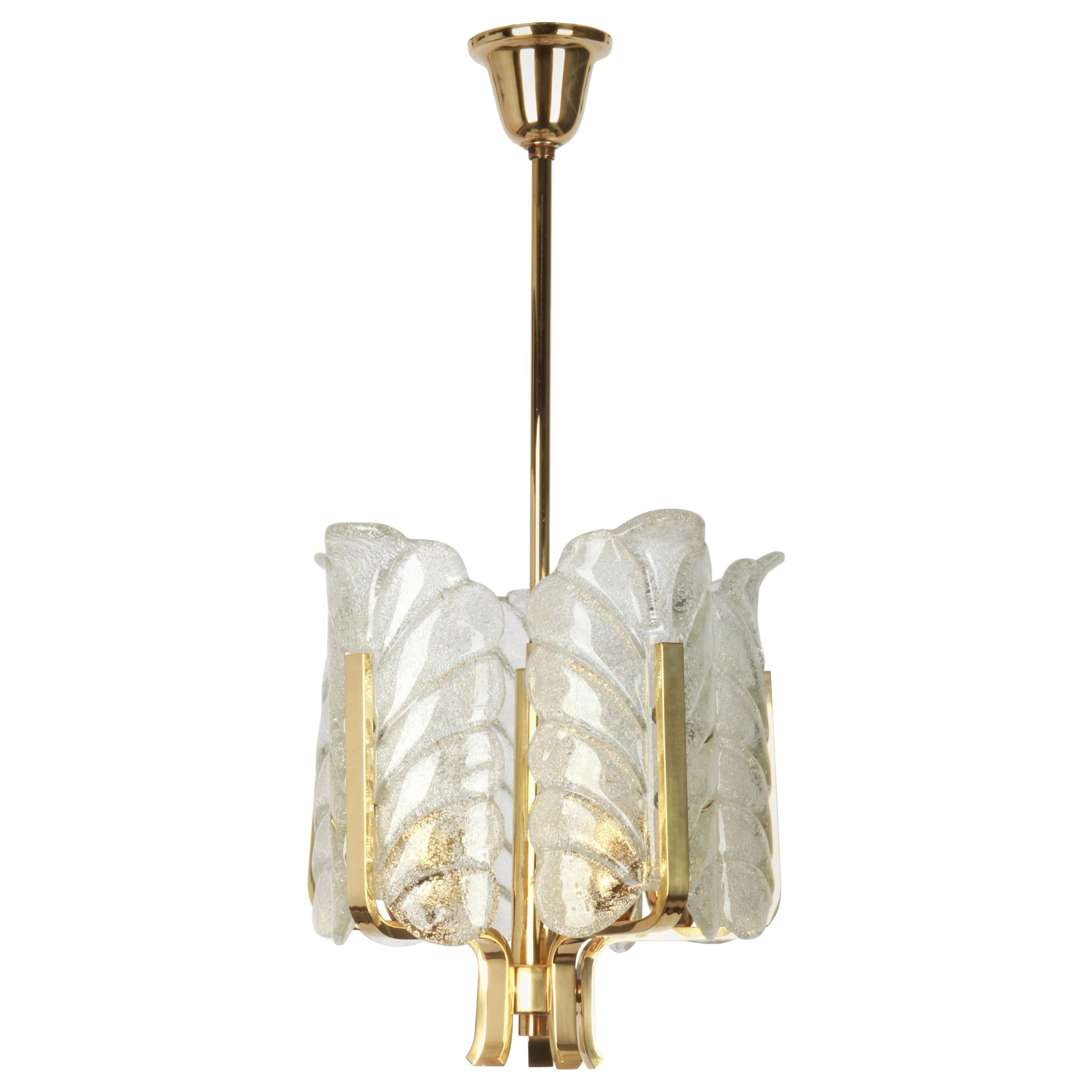 Petite Carl Fagerlund for Orrefors Petite Chandelier Murano Glass Leaves, 1960s