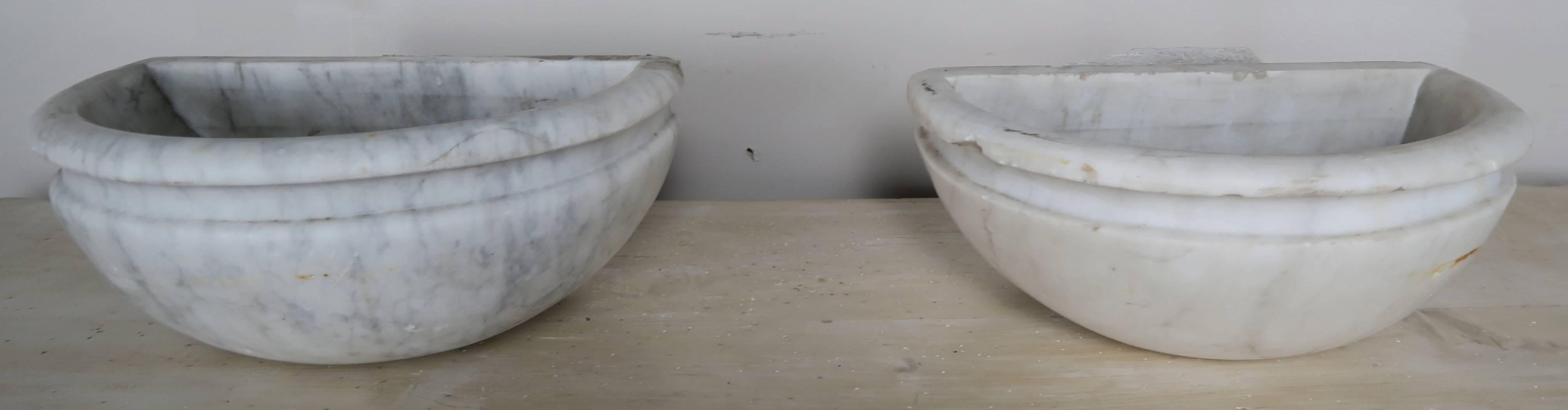 Neoclassical Petite Carrera Marble Italian Basins, Pair