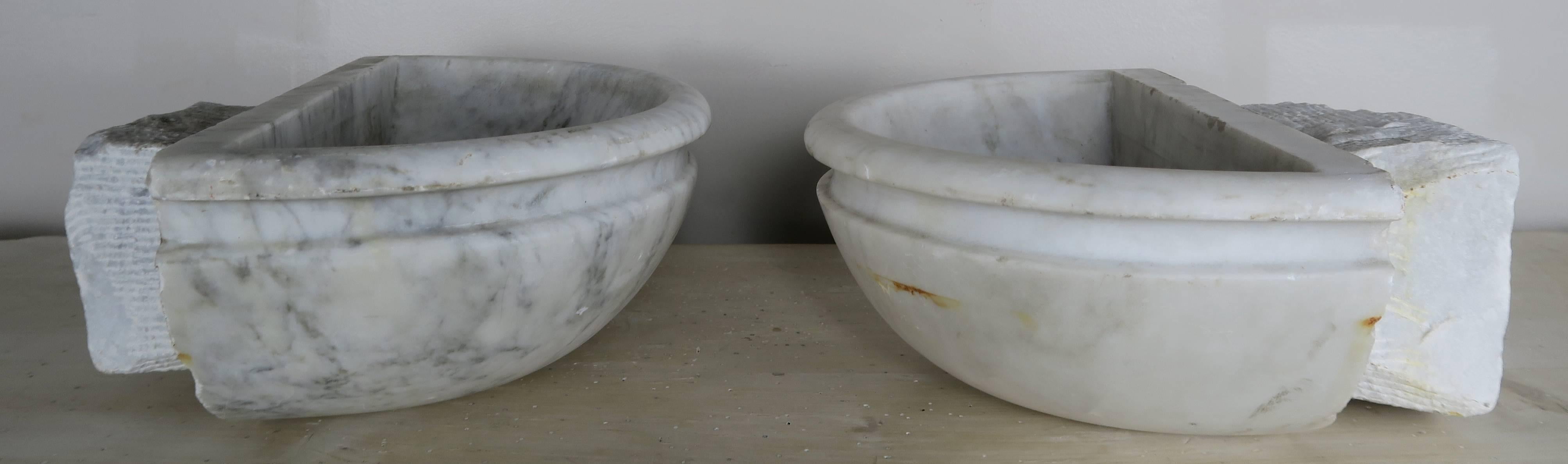 Carrara Marble Petite Carrera Marble Italian Basins, Pair