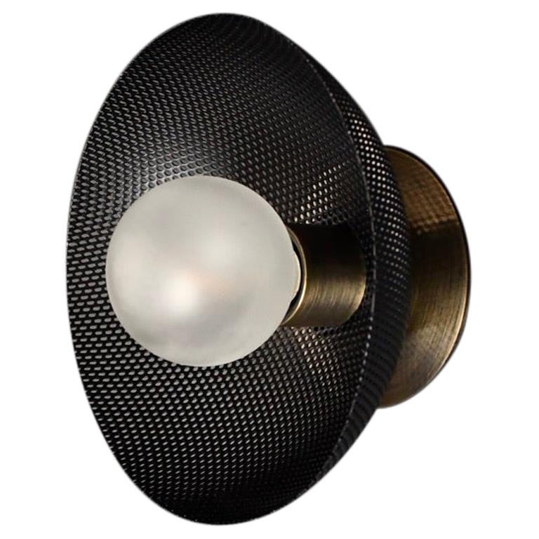 Petite Centric Wall Sconce in Black Enamel Mesh and Brass by Blueprint Lighting For Sale