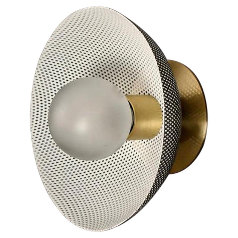 Petite Centric Wall Sconce in White Enamel Mesh & Brass by Blueprint Lighting For Sale