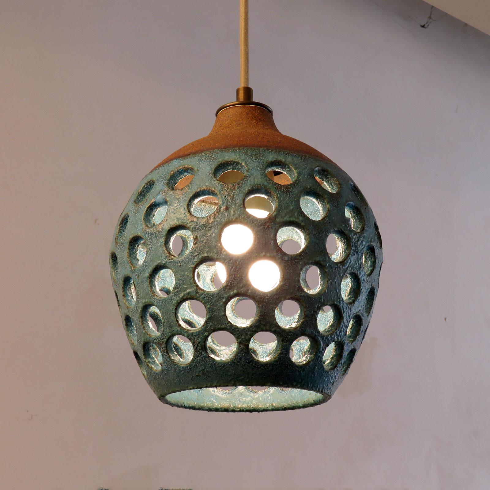 Patinated Petite Ceramic Pendant Light No.1202 by Heather Levine For Sale