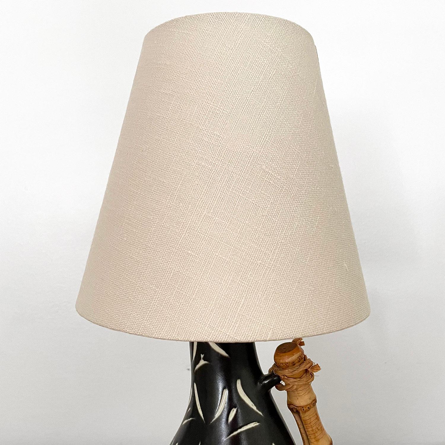 Petite Ceramic Table Lamp with Bamboo handle  1