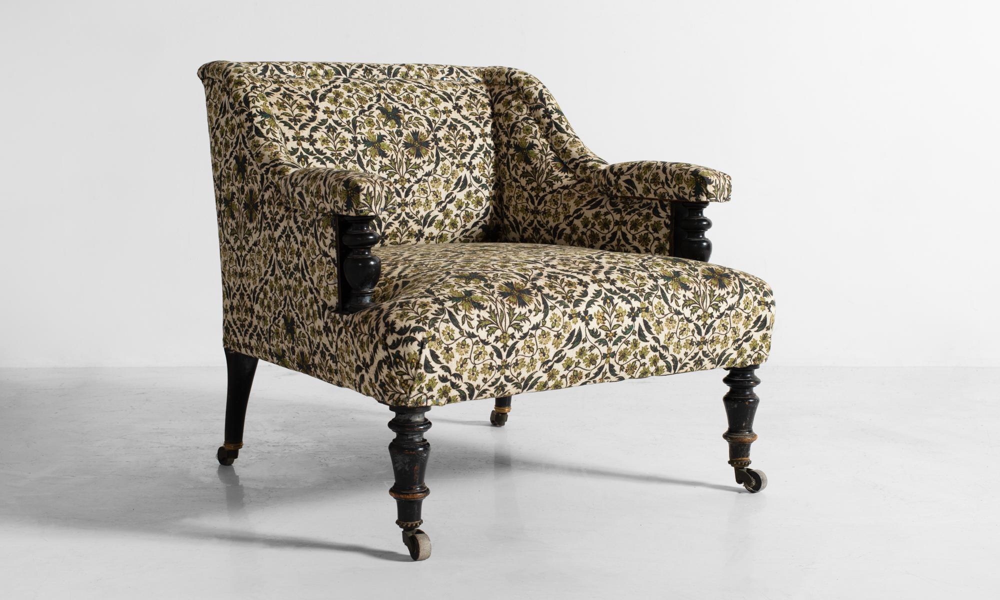 Petite chair, France, circa 1890.

Smaller-sized chair with hand-turned detailing and original casters. Newly reupholstered in Liberty of London fabric.