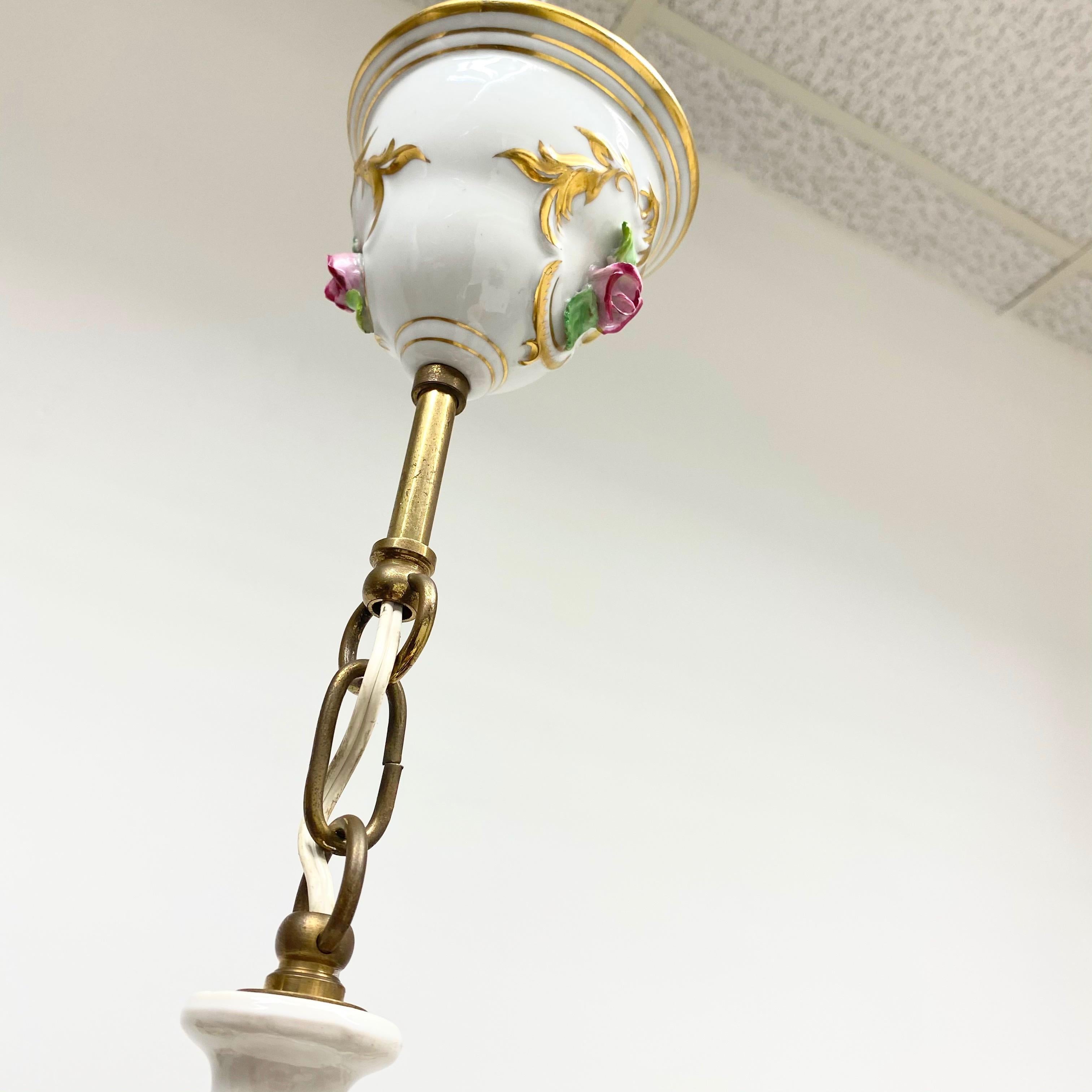 Mid-20th Century Petite Chandelier Hand Painted and Gilded Porcelain, circa 1940 For Sale