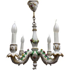 Vintage Petite Chandelier Hand Painted and Gilded Porcelain, circa 1940