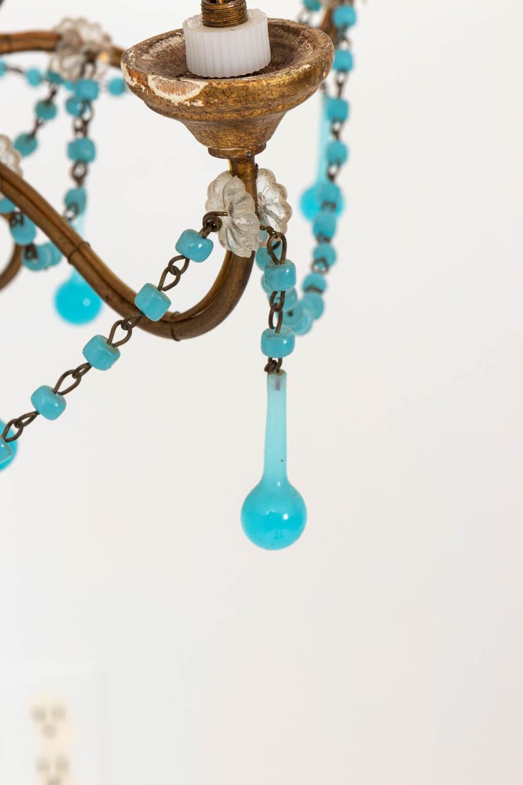 Late 20th Century Petite Chandelier with Blue and Clear Crystal For Sale