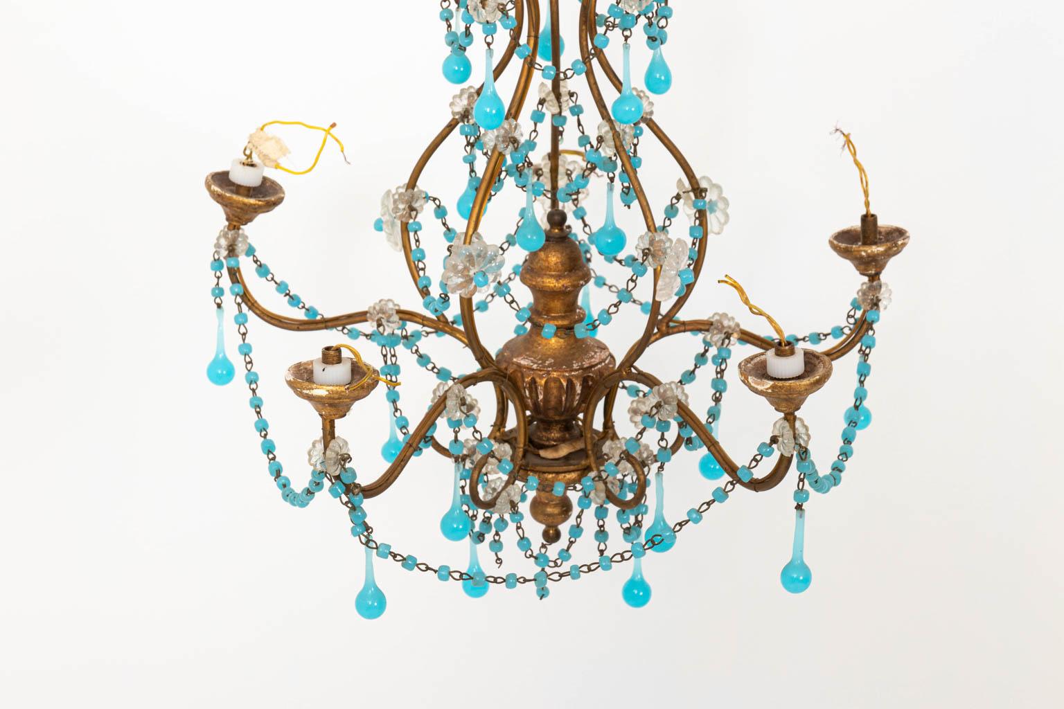 Petite Chandelier with Blue and Clear Crystal For Sale 2