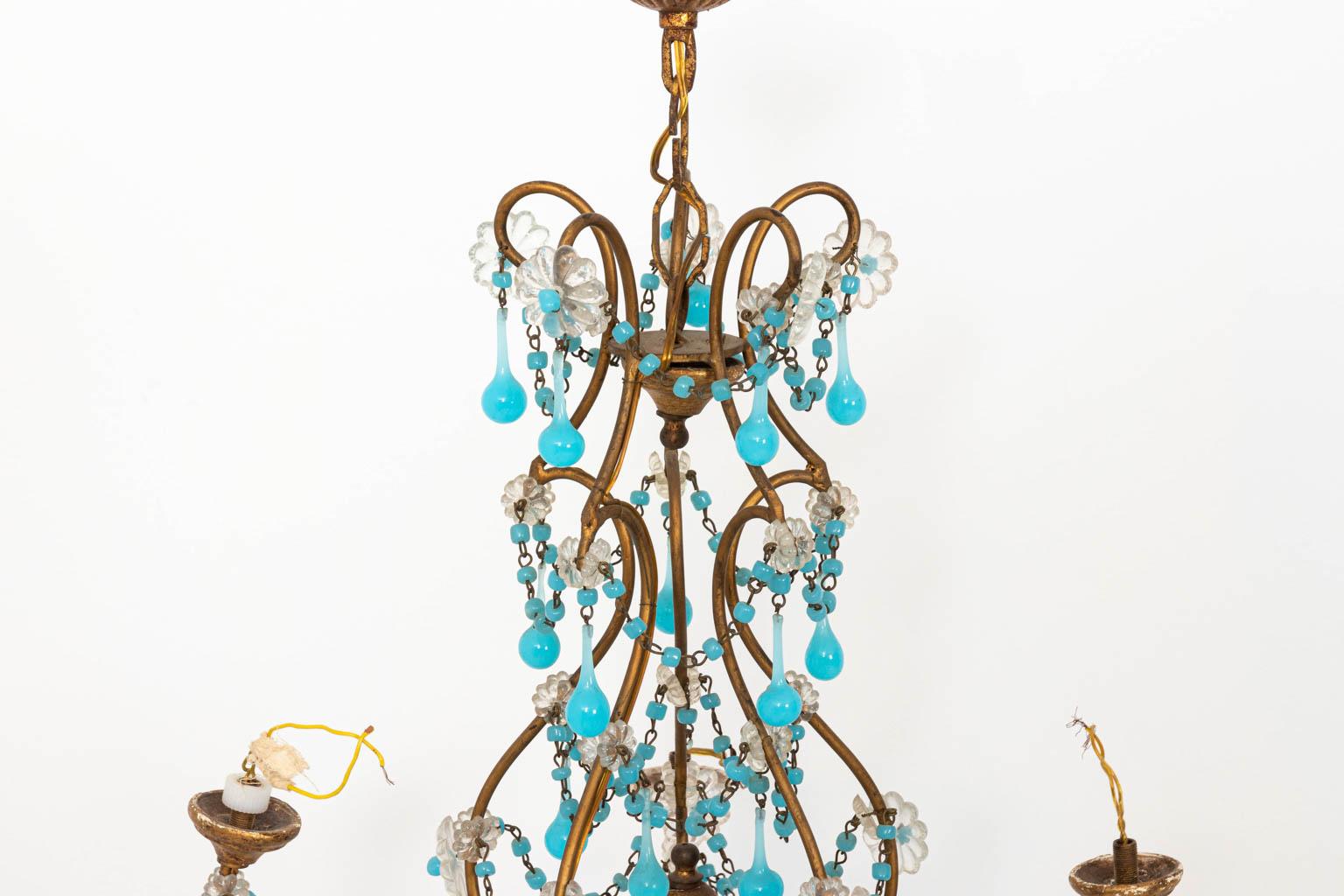 Petite Chandelier with Blue and Clear Crystal For Sale 3