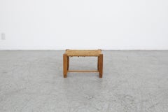 Petite Charlotte Perriand Style Wooden Stool with Woven Seat