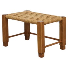 Petite Charlotte Perriand Style Wooden Stool with Woven Seat